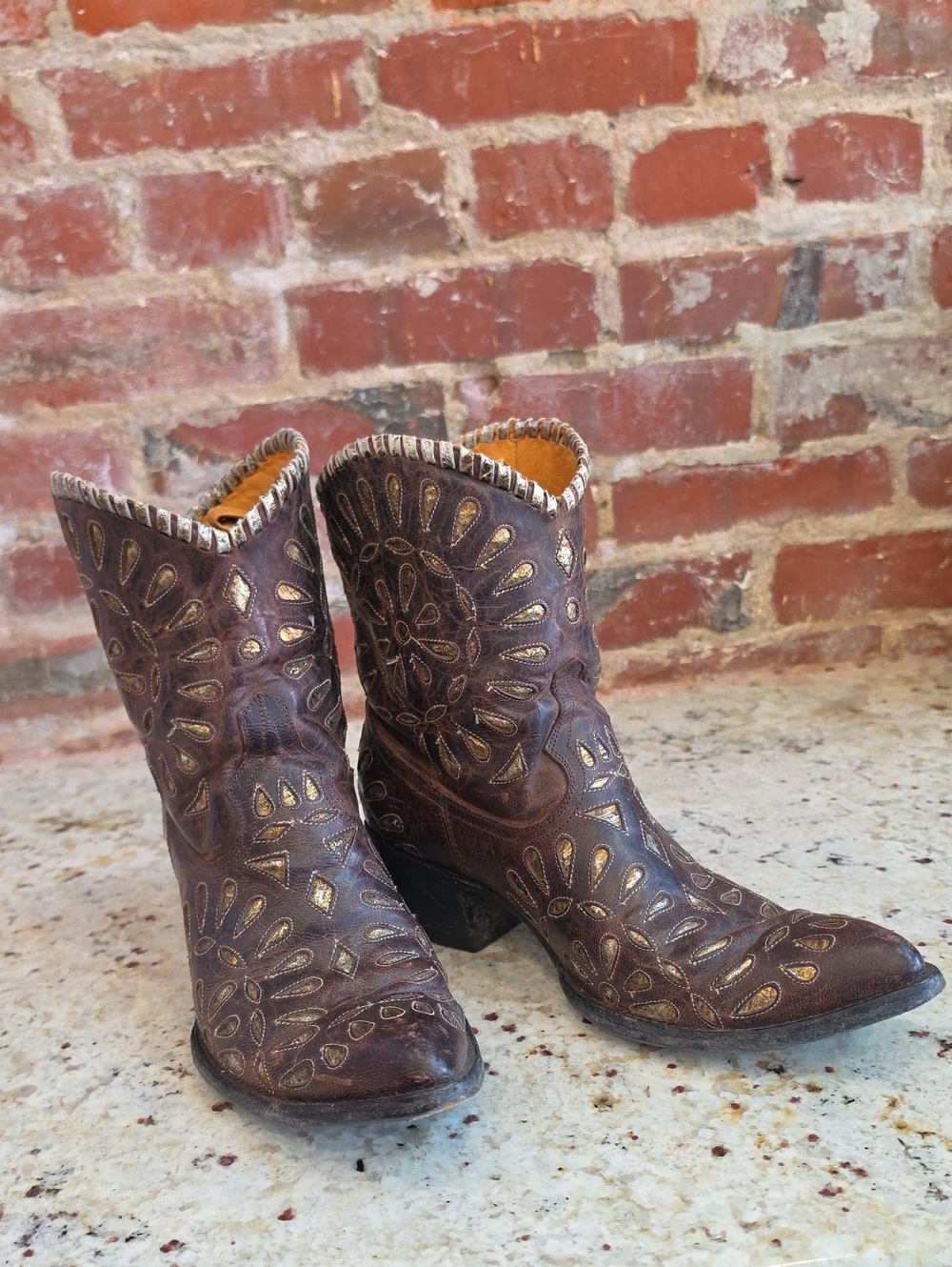 Old Gringo Brown Leather Embroidered Western Ankle Boots
